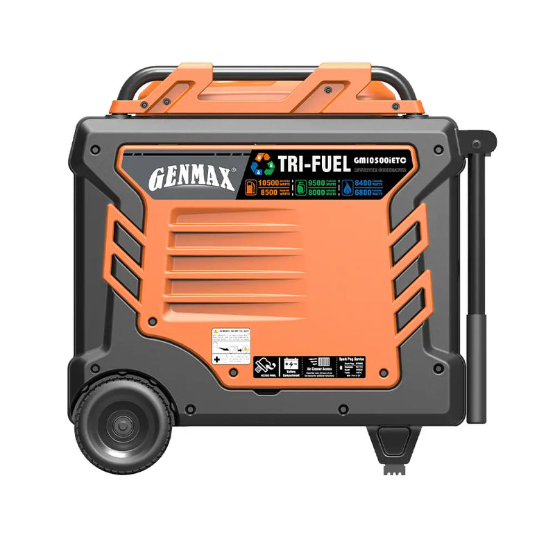 Genmax GM10500iETC Tri Fuel Inverter Generator,10500-Watt 458cc Tri Fuel Gasoline Propane Natural Gas Portable 50A Generator