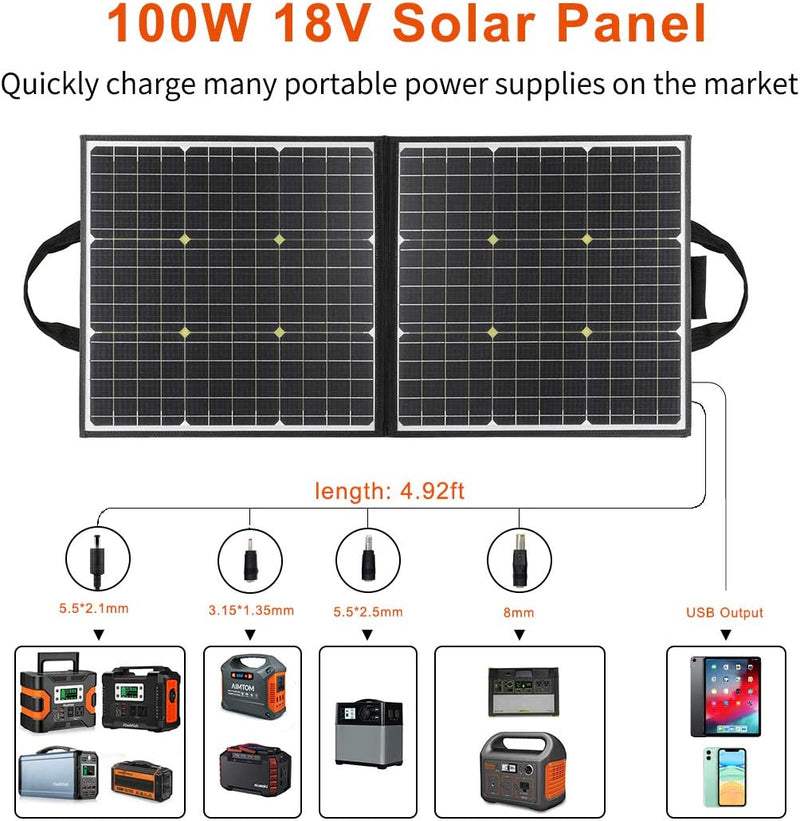 Flashfish 100W 18V Portable Solar Panel with 5V USB