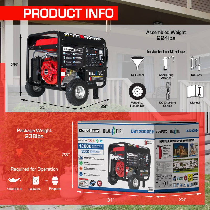 REFURB DuroStar DS12000EH 12,000 Watt Dual Fuel Hybrid Generator (Grade A)