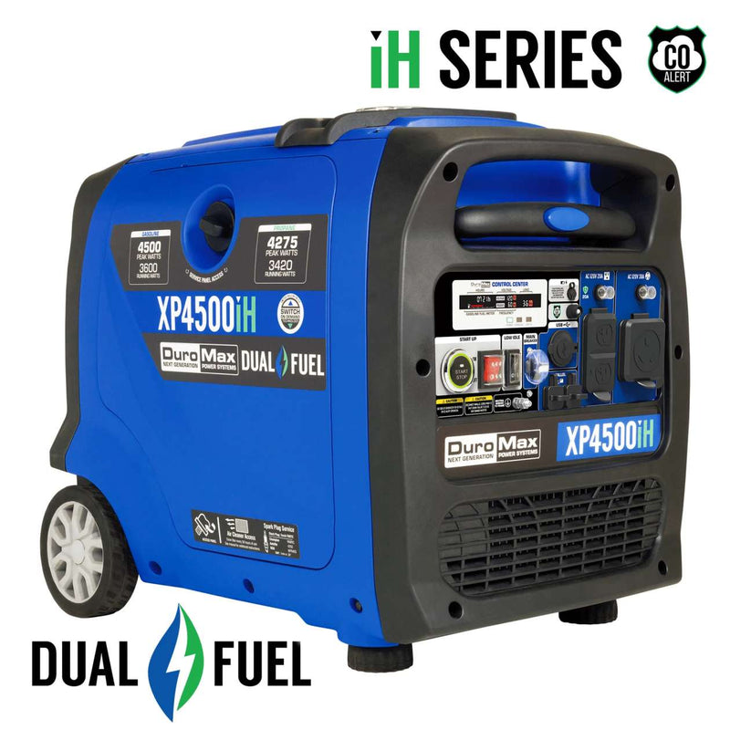 REFURB DuroMax XP4500iH 4,500 Peak Watt Dual Fuel Inverter Generator With Carbon Monoxide Detectors + UBS Ports (Grade A)