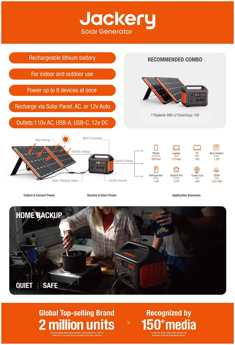 Jackery E880 Pro Portable Power Station + 100W Solar Panel Mini